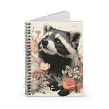 Charming Floral Raccoon Spiral Notebook - Cute Stationery, Nature Lover Gift