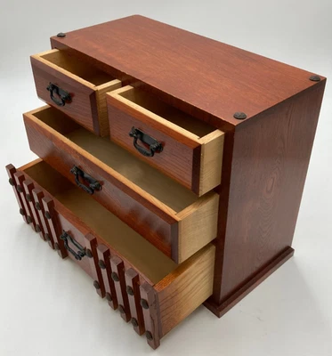 Vintage Japanese Wooden Tansu Chest Small Drawer Storage Box Japan Made Furnitur - Image 1 of 4