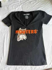 Used Hooters Girl Uniform Short Sleeve Black Top Size Small
