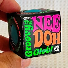 Schylling NeeDoh Groovy Glob Mini Squeeze Toy Black/Blue Squishy Ball Ages 3
