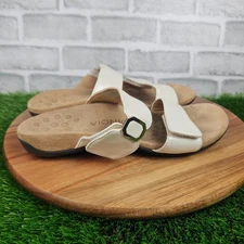 Vionic Sandals Womens 8 Camila Slides White Leather Slip On Casual Open Toe
