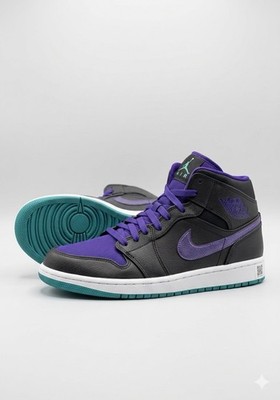 Nike  Jordan  1 Mid Black Grape Ice New Emerald 554724-015 Men's 10