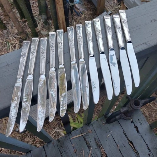 Reed & Barton Flatware Sterling Silver CLASSIC ROSE Set 12 Dinner Knives Nice