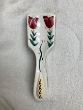 vintage ceramic spoon rest featuring a hand-painted floral design