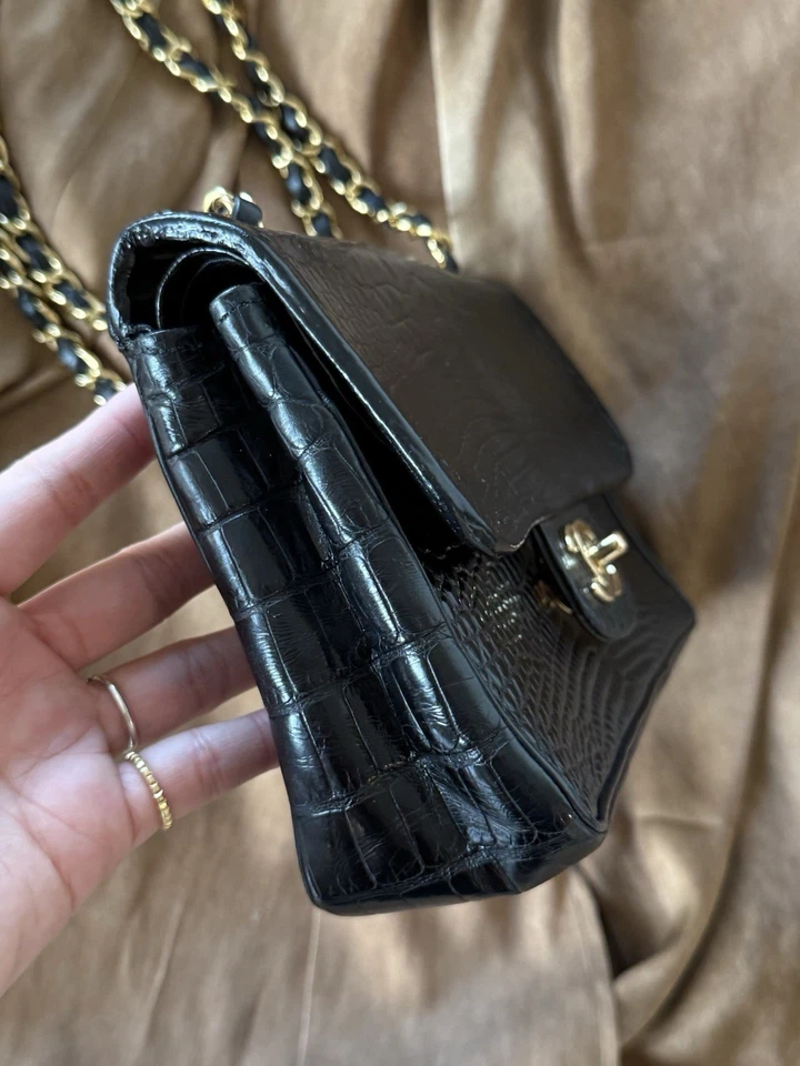 CHANEL Vintage Black Exotic Crocodile Classic Double Flap Small GHW 24k plated - Image 4 of 4