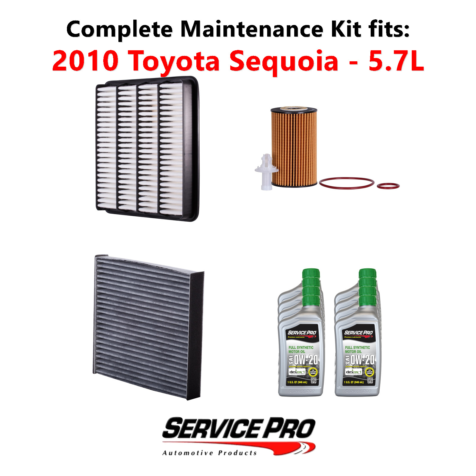 2010 Toyota Sequoia 5.7L Complete Air, Oil  Cabin Filter Kit 0W-20