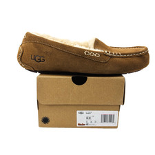 Womens 10 D UGG Ansley Moccasin Chestnut Brown Suede Leather Shearling Slippers