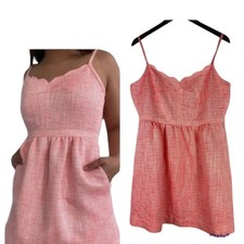 J Crew Tweed Coral Mini Dress Spaghetti Strap Scallops Neckline Sweetheart 2