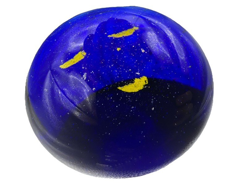 Vintage Blue Cobalt Glass Paperweight Yellow Face Night Sky