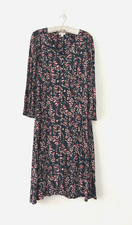 Monsoon Dress Green Floral Diamanté Button Side Split Midi Wedding Size 18