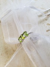 Chinese Hebei Peridot Platinum Overlay, Sterling Silver Trilogy Ring, size K, 5.