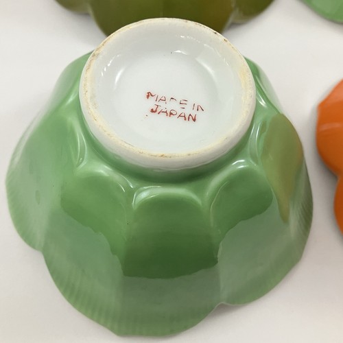 Vintage Lotus Flower Side dish Dessert Bowls Set of 4 Green & Orange Japan - Picture 8 of 13