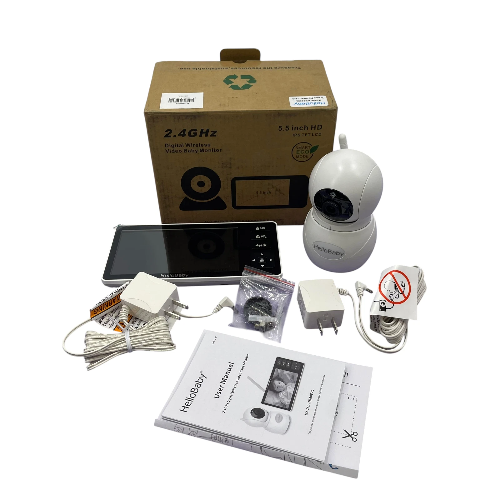 Hello Baby HB6082L 5.5" LCD Display Baby Monitor - White #OB4359 (TC)
