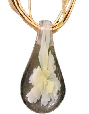 Women's Necklace, Vintage Murano Lamp Work, Ribbon, Cord, 18'' Round, Pendnt 2.5''