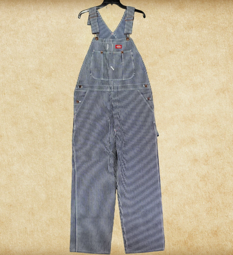 Vintage Dickies Bib Overalls Mens 36x30 Blue Hickory Stripe 90s Deadstock NWT US