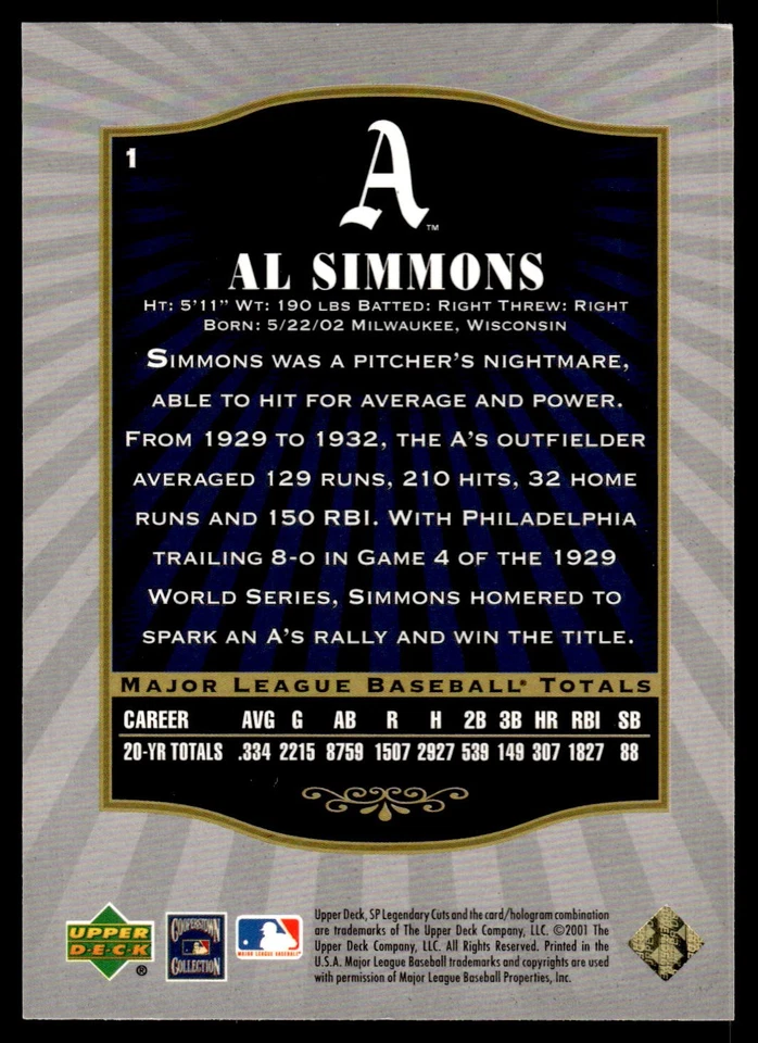 2001 SP Legendary Cuts Baseball Pick Your Card - Image 2 of 2