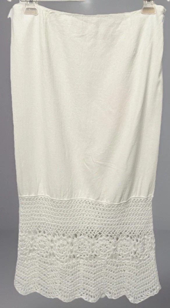 Y2K Bandolino Skirt Size 6 Ivory Linen Blend Maxi Crochet Cottagecore NWT