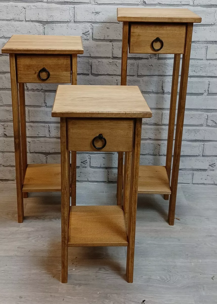 Tall Narrow Side Table Lamp Bedside Telephone Stand Rustic Pine 1