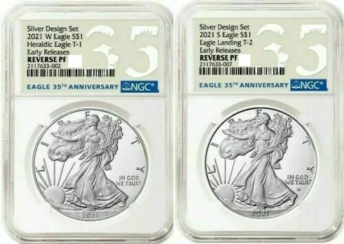 American Eagle 2021 Silver Reverse Proof Designer Edition 2 Coins NGC PF69