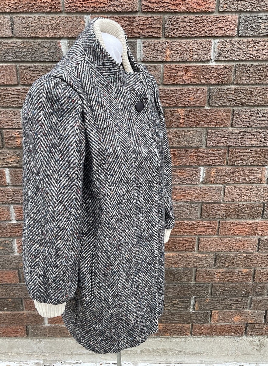 80s Vintage　Herringbone Tweed Coat Vintage 80s Thick Tweed Jacket Herringbone Coat Womens Small Retro