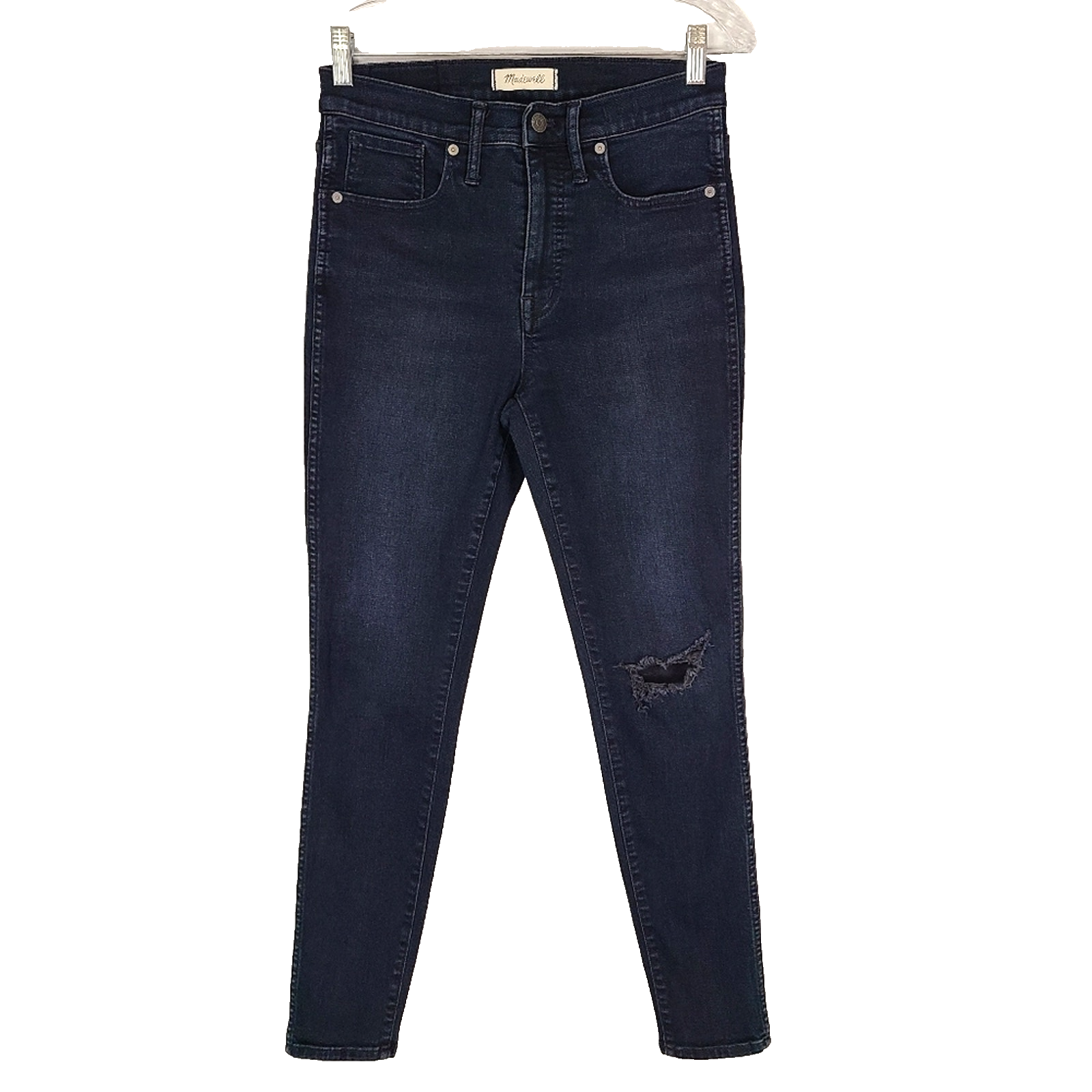 Madewell High Rise Skinny Jeans Dark Blue Knee Rip Distressed Minimalist 28 10-image