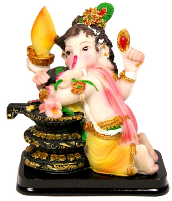 Ganesha Statue 4.5" Young Ganesh hugging Shiva Lingam
