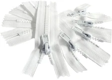 YKK #5 Vislon Molded Plastic Zippers - Auto Lock Pull Closed-End White 5" - 36"