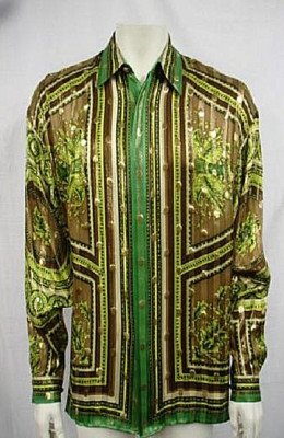 Chemise Homme Crème De Silk Métallique - Motif Grec - Taille Small - 80% Soie 20% Métallique