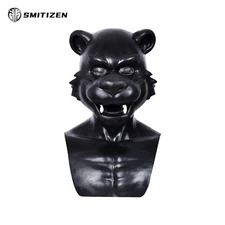 Smitizen Silicone Realistic Tiger Animal Monster Black Mask for Cosplay Fetish