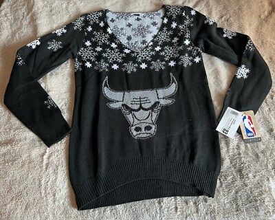 Chicago Bulls NBA Women's Ugly Christmas V Neck Sweater Black