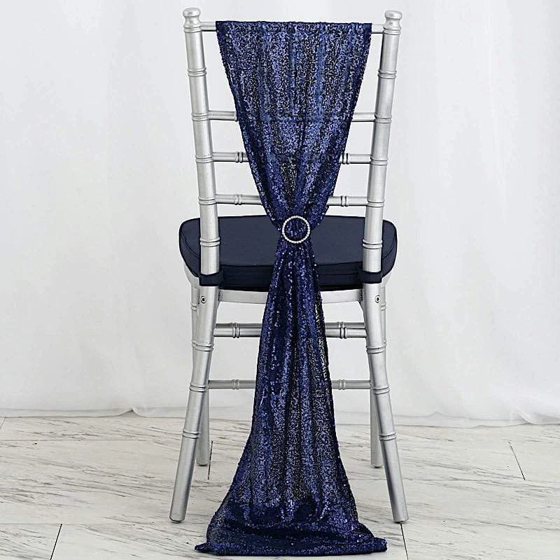 Fajas de Silla Extra Anchas AZUL MARINO Premium Lentejuelas Boda Eventos Decoraciones Foto 4 de 4