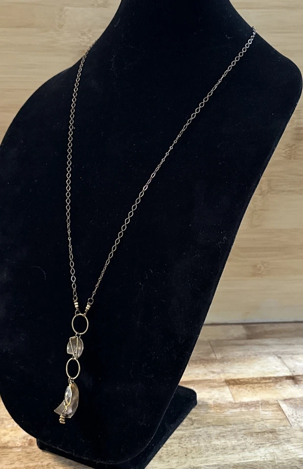 "Collar colgante artesanal 31"" largo gota en Y tono bronce dorado" Foto 4 de 4