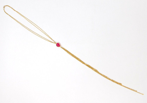 Dainty Gold Filled Pink Faceted Glass Lariat Chain Tassel Y-Drop Necklace 17.5"