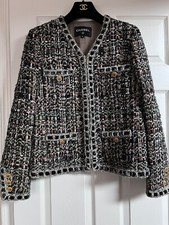 CHANEL 16A PARIS-ROME FANTASY TWEED JACKET BRAIDED TRIM GOLD CC BUTTONS FR40