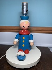 Vintage NURSERY ORIGINALS Musical Lamp Wood Clown  Kitten Figurine12  