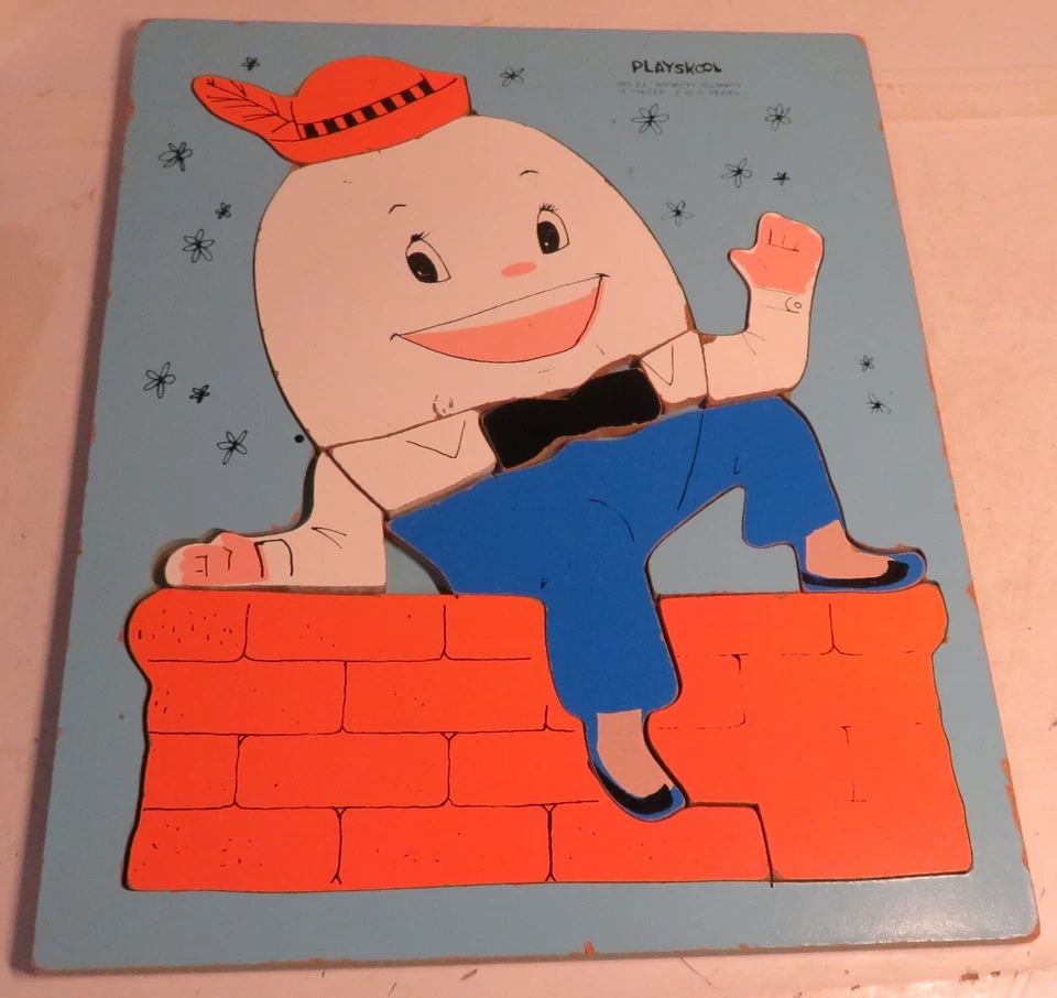 Rompecabezas de madera vintage Playskool Humpty Dumpty 12 piezas años 70 185-22 bandeja FALTA 1 Foto 2 de 4