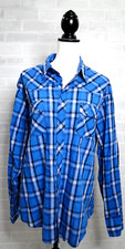 Wrangler Pearl Snap Shirt Mens Size XL Blue Black Plaid Long Sleeve Cowboy