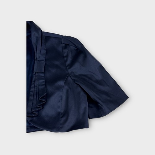 Review Blue Short Sleeve Open Pleated Blazer Dinner Jacket Women's 14 - Picture 3 of 11