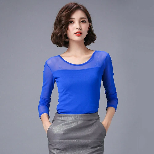 Womens Mesh Sheer Full Sleeve T-shirt See Through Top Shirt Blouse Stretch SPW - Bild 12 von 27