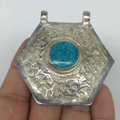 1pc,2.4''x2.4''x0.6'',Turkmen Pendant Green Turquoise Inlay Hexagon Shape,TN584