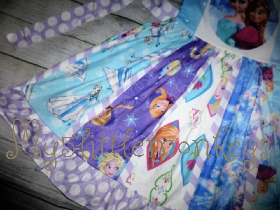 NEW Boutique Frozen Princess Ana Elsa Girls Sleeveless Ruffle Twirl Dress - Image 3 of 4