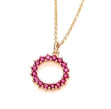 9ct Yellow Gold on Silver simulated RUBY Circle of Life Pendant Necklace 18"
