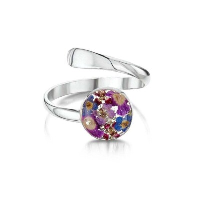 Kreischender violetter Silberring echte Blume lila Dunst BLRA-01