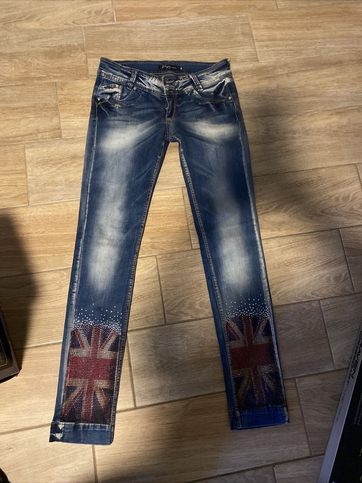 VTG Dishe Jeans Milano Skinny Jeans EU SZ 42 Rhinestones UK FLAG SEE DETAILS