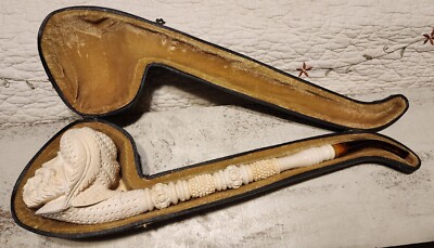 Extra Long Turkish Meerschaum Pipe with Carved Sultan Design 13'' Unsmoked