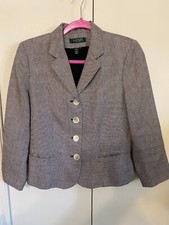 Ralph Lauren Blazer Jacket Women's 10P Petite Black Gray Linen 4-Button