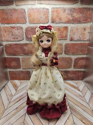 Vintage Bradley Big Eyed Doll Blonde Hair Burgundy Dress Stockinette WITH  TAG | eBay