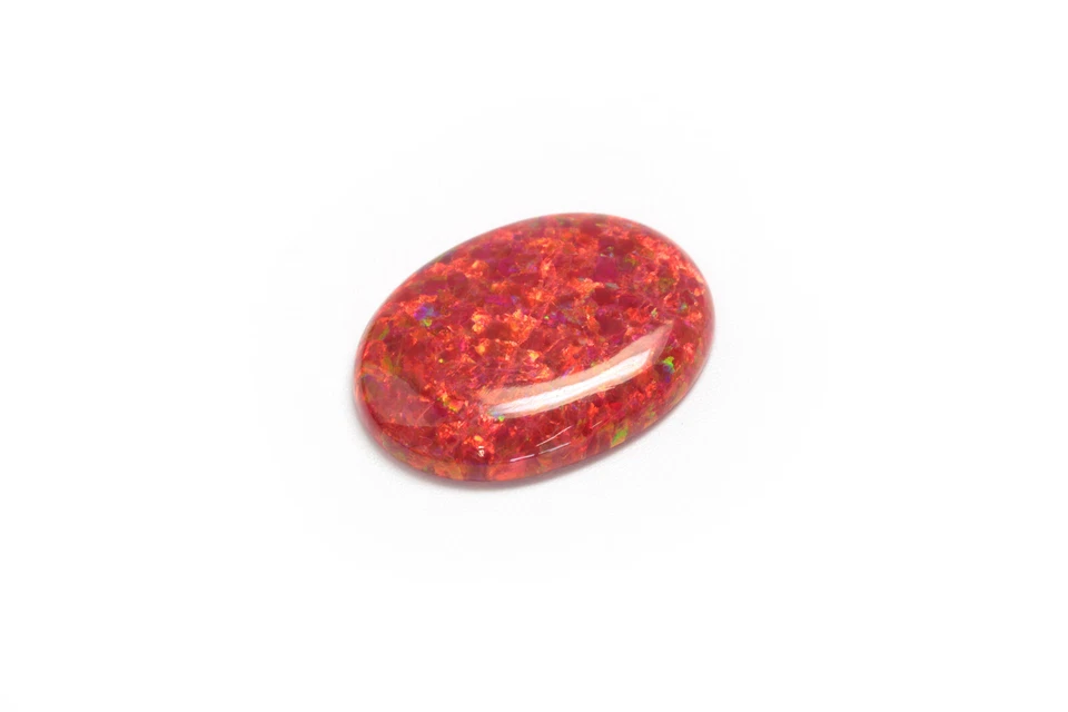 6.83ct Red Opal with Orange Fire Oval Cabochon 20x15mm Resin 15% Lab Grown  - Image 2 of 3