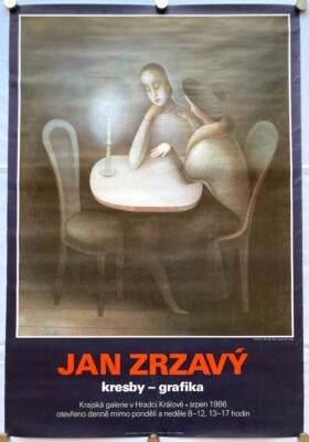 Original Vintage Poster JAN ZRZAVY - AUSSTELLUNG - GALERIE - ZEICHNUNGEN UND GRAFIKEN
