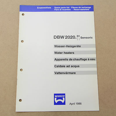 Webasto Standheizung DBW2020 Sensoric Ersatzteilliste Spare Parts List 4/1986